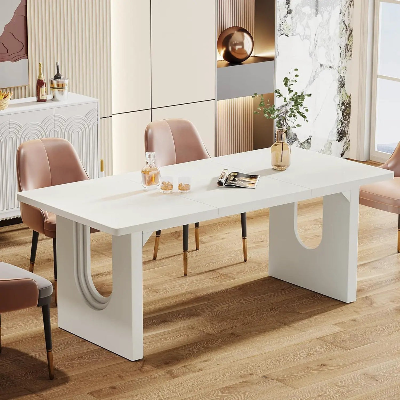 Rectangular Dining Table For 6 - 8 People With Pedestal Base by HouseOfZazla