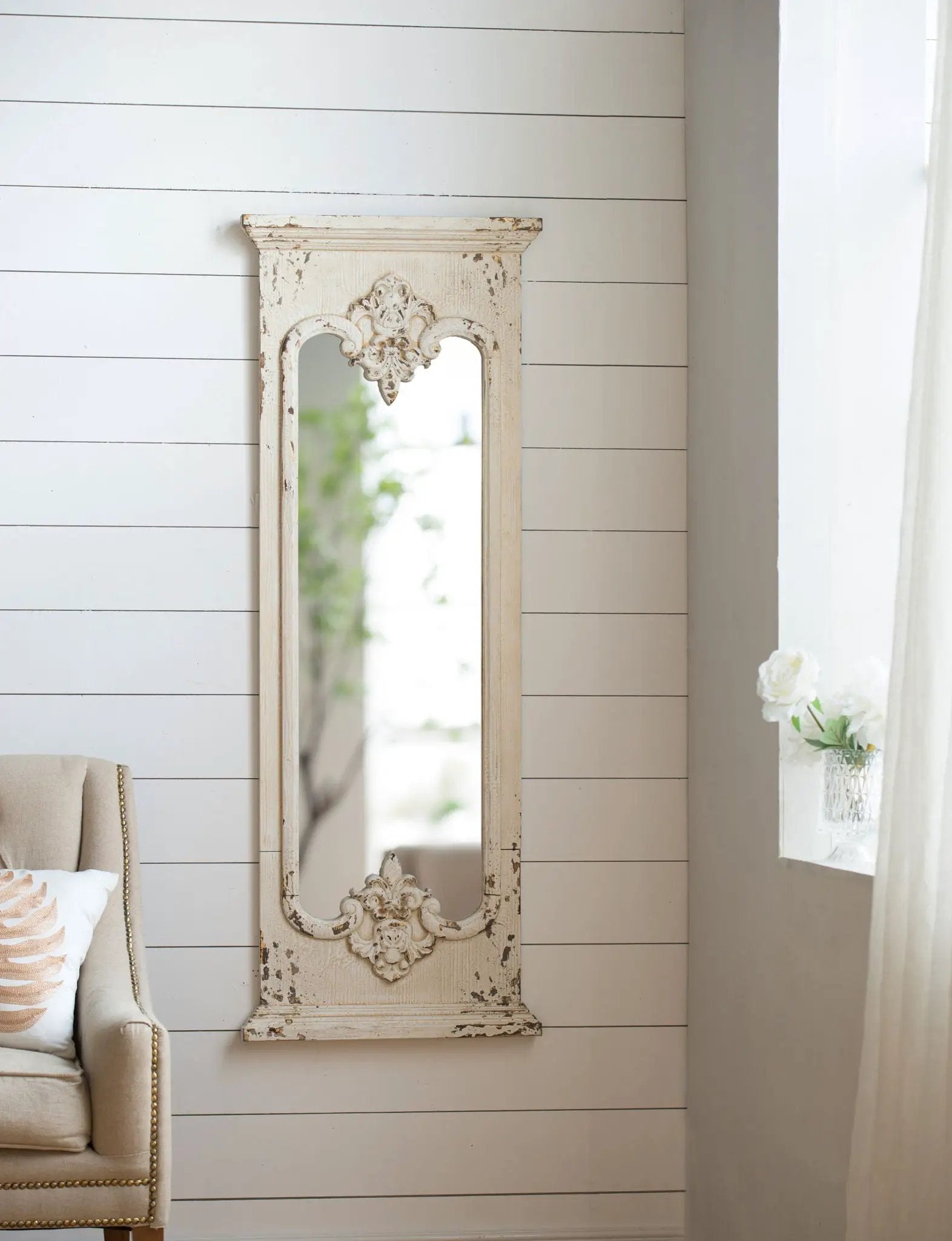 Full Length Mirror With Solid Wood Frame, Floor Mirror For Living Room Bedroom Entryway - White by HouseOfZazla
