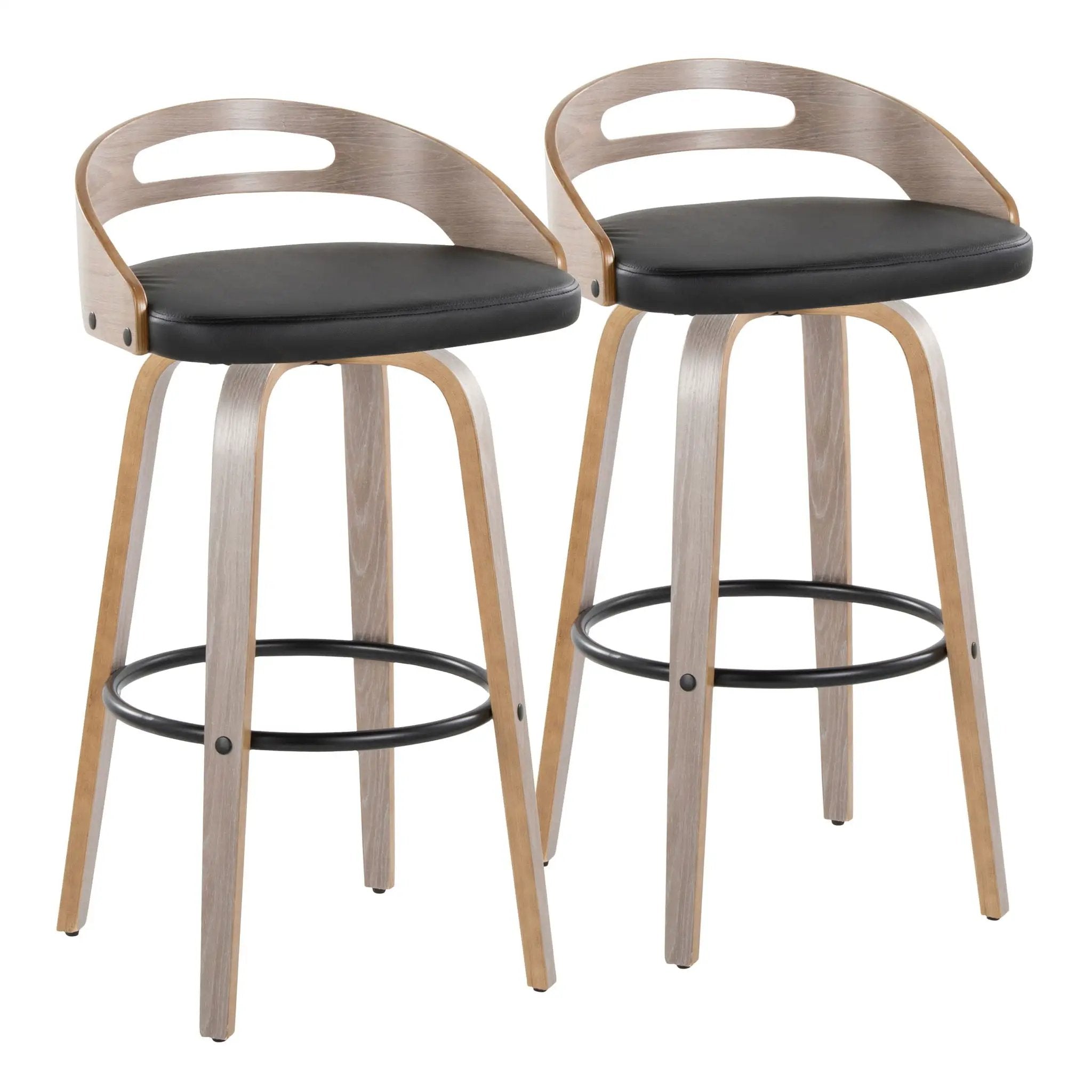 Cassis - Mid Century Modern Fixed Height Barstool With Swivel With Round Footrest (Set of 2) by HouseOfZazla
