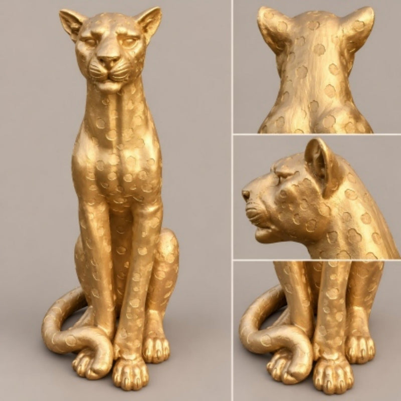 Gold Leopard Statue 33.86 Inch Tall Resin Fiberglass Animal Sculpture for Living Room Entryway Home Decor, photo 4 of 10