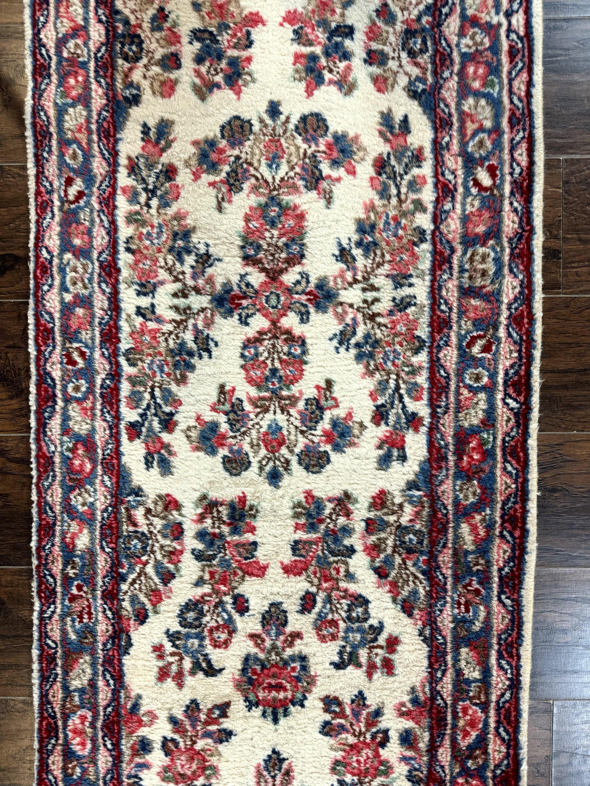 Persian Sarouk Runner Rug 2.4 x 21, Handmade Wool Floral Runner Rug for Hallway, 21ft Runner, Ivory by Jewel Rugs