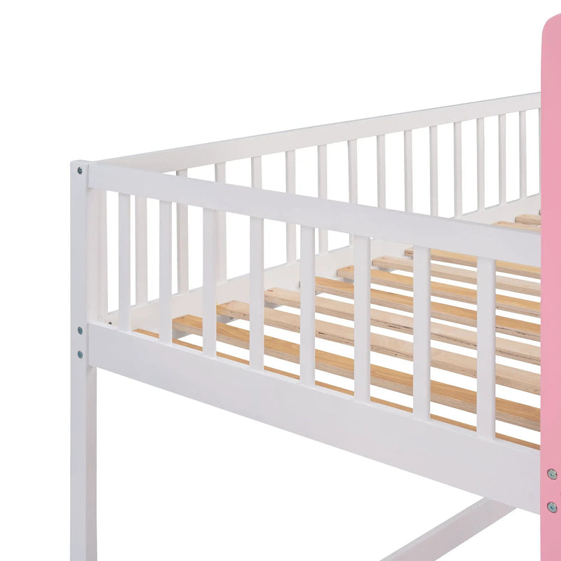 Twin Over Twin Castle Bunk Bed With Ladder - Pink by HouseOfZazla