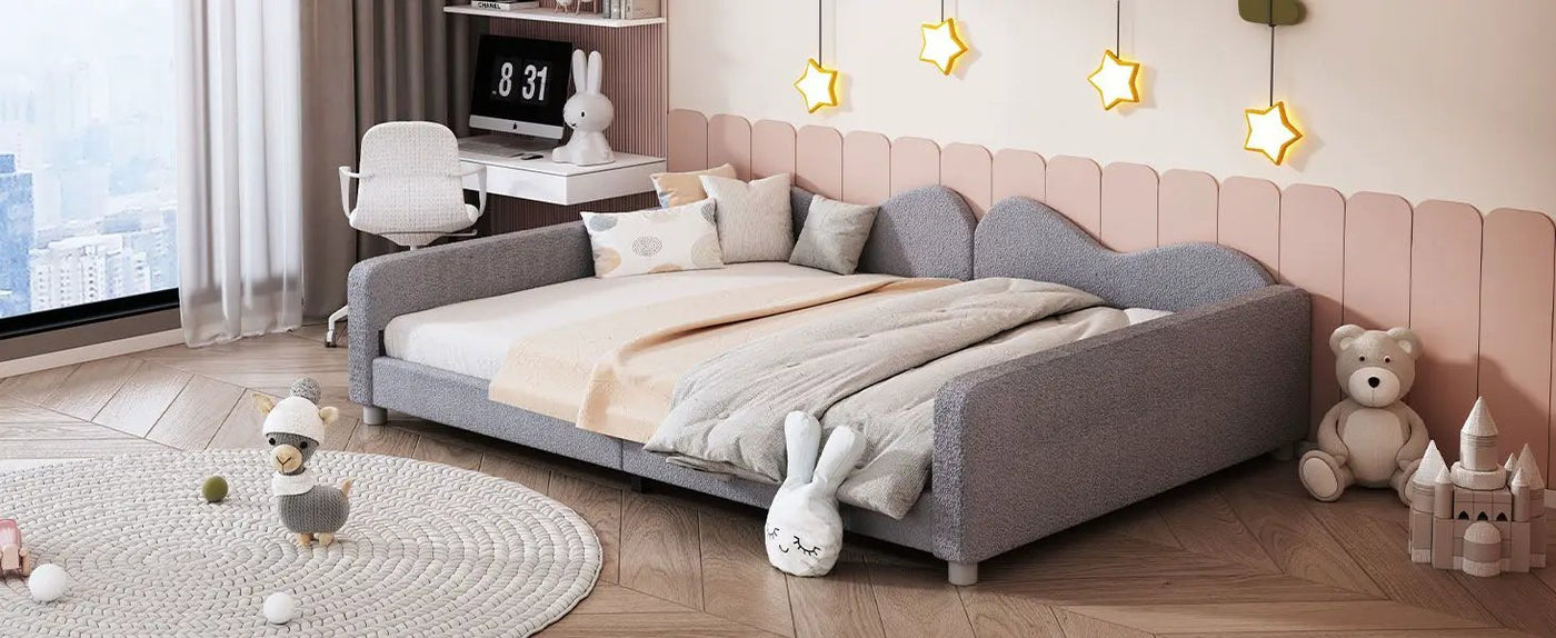 Upholstered Daybed, Sherpa Fabric Sofabed With Cloud-Shaped Backrest by HouseOfZazla