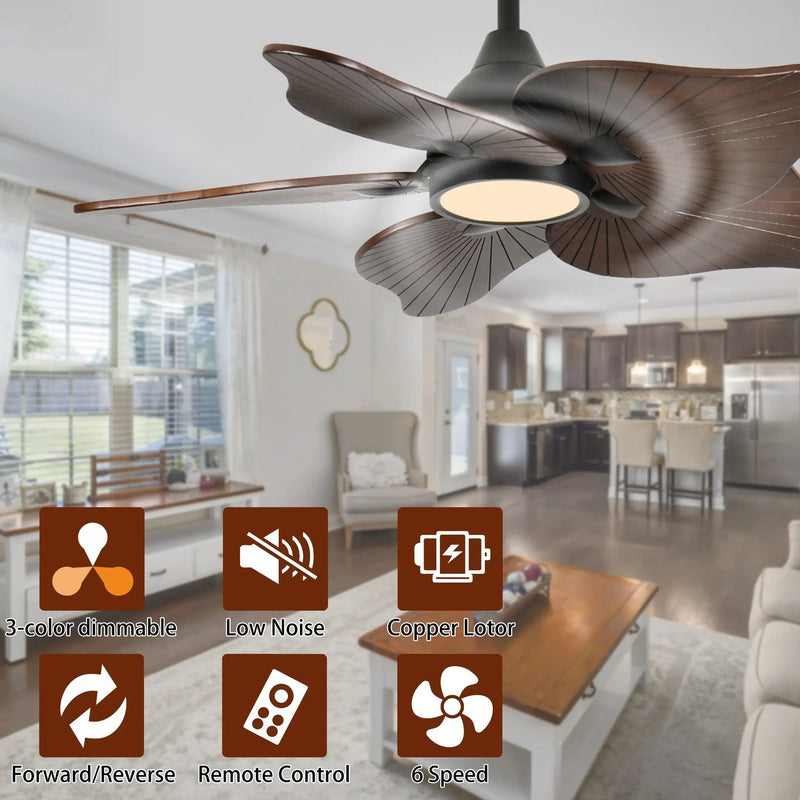 44-Inch Ceiling Fan with Light, 5 Solid Wood Blades, DC Motor by HouseOfZazla