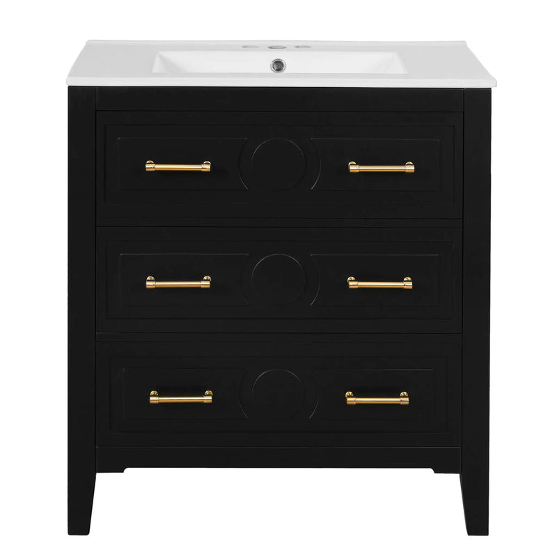 Retro Bathroom Vanity With Sink Combo, Free Standing Single Set With 3 Drawers