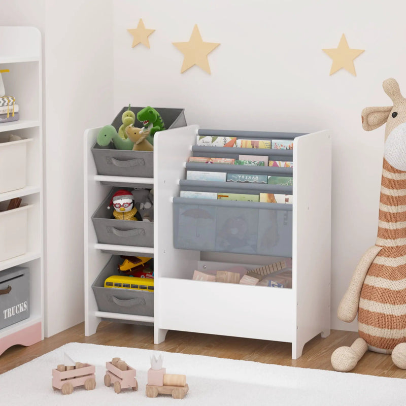 Bookshelf And Toy Storage Organizer, Multifunctional 4 Tier With 3 Collapsible Drawers - White by HouseOfZazla