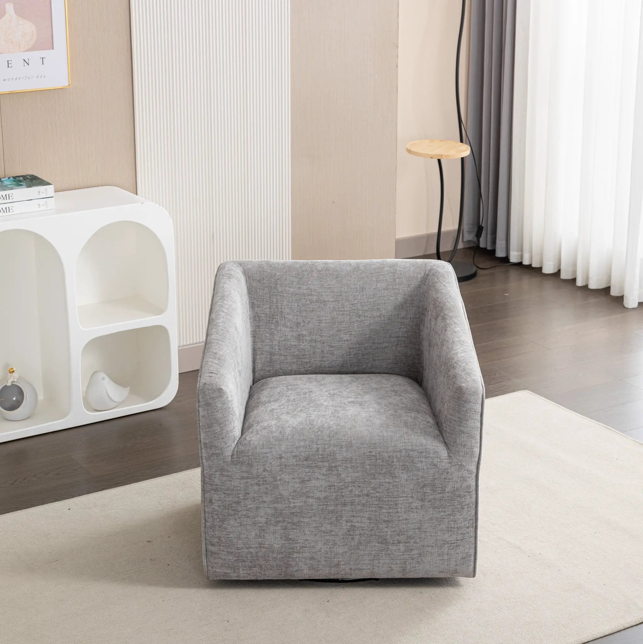Nice Modern Upholstered Barrel Armchair, 360° Swivel by HouseOfZazla