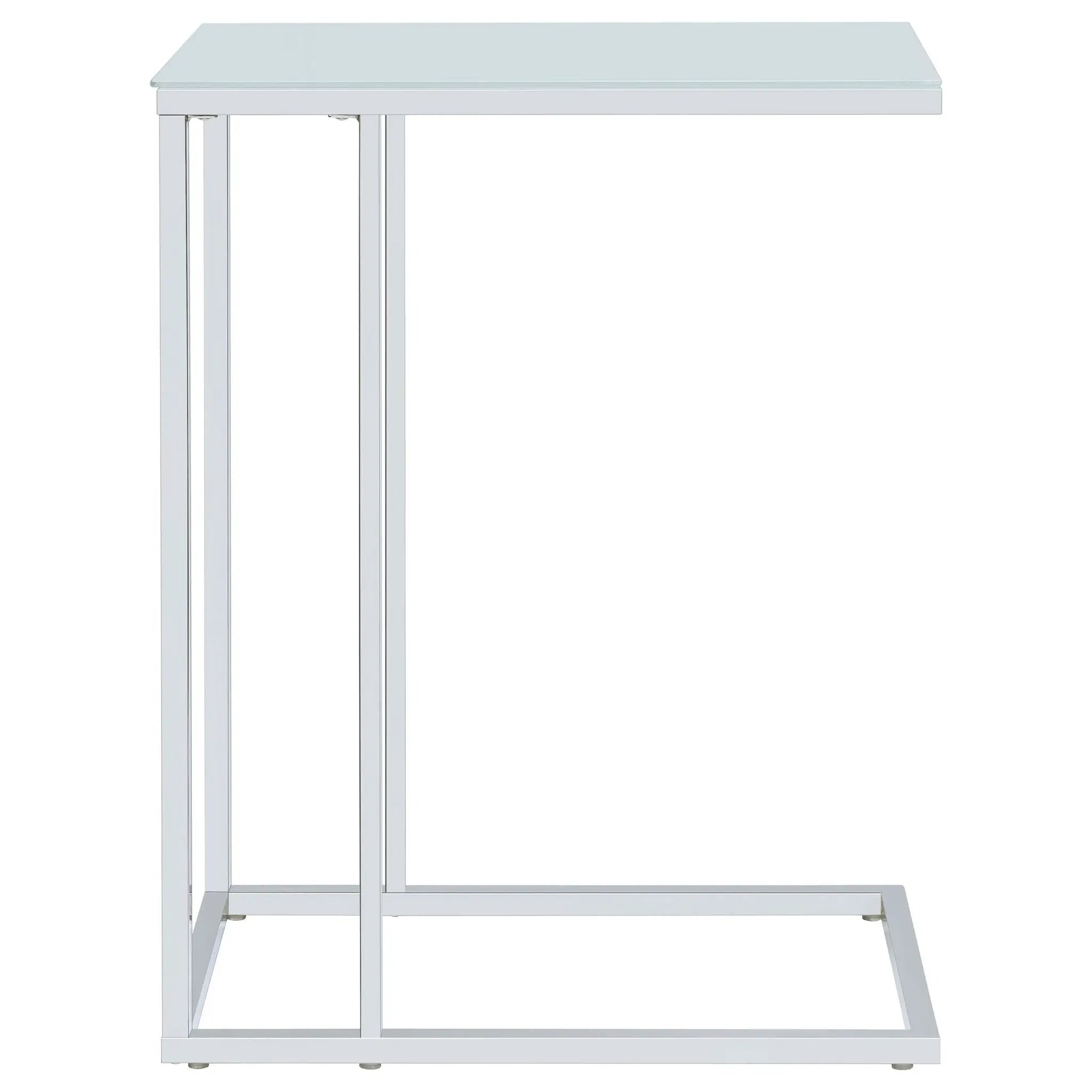 Stella White Glass Top C-Shaped Sofa Side Table Chrome by Unique Piece Furniture