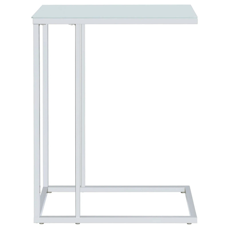 Stella White Glass Top C-Shaped Sofa Side Table Chrome by Unique Piece Furniture
