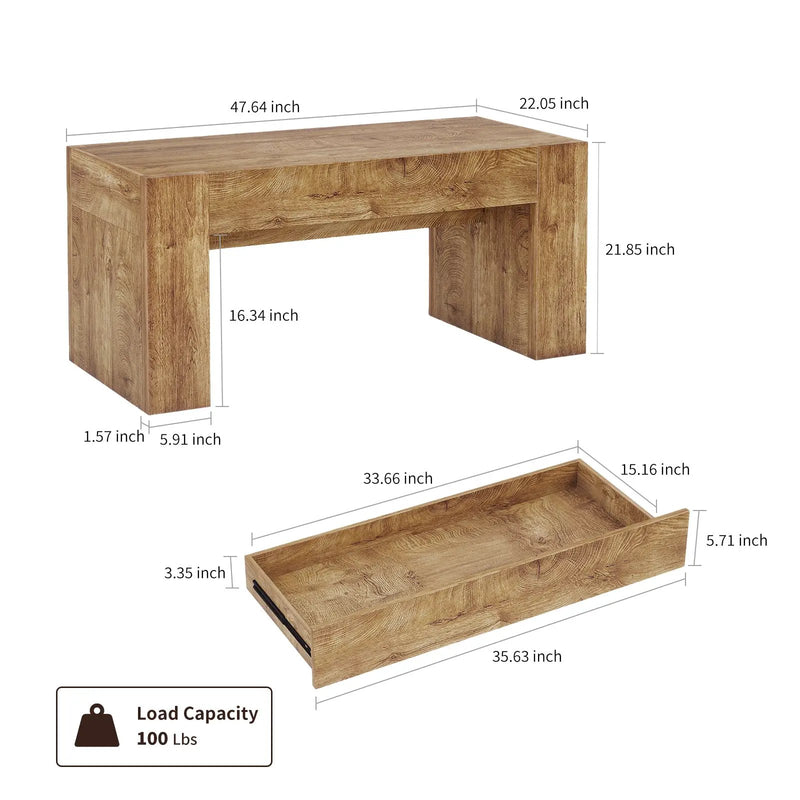 48" Farmhouse Coffee Table with Hidden Storage Drawer by HouseOfZazla