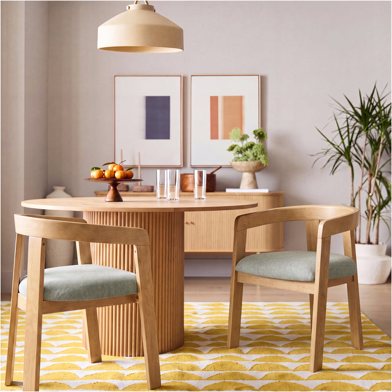 Modern Barrel Dining Chairs Set of 2 with Rubber Wood Frame - Grayish Green