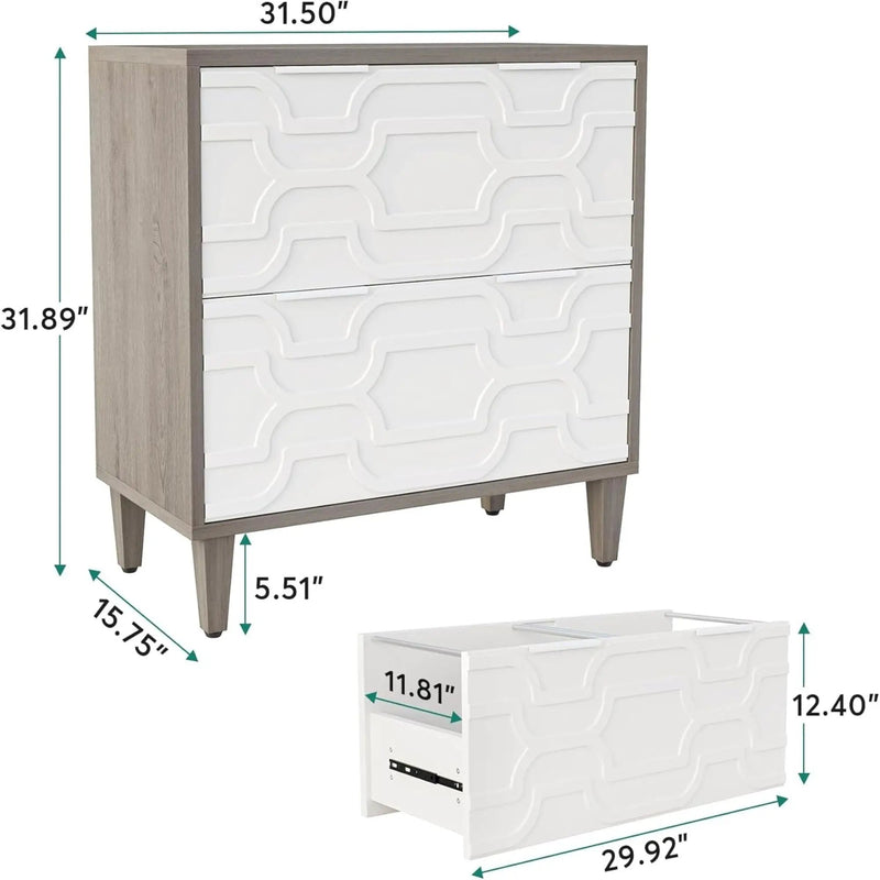 2 Drawer Lateral File Cabinet, Fits A4 / Letter / Legal - Gray / White by HouseOfZazla
