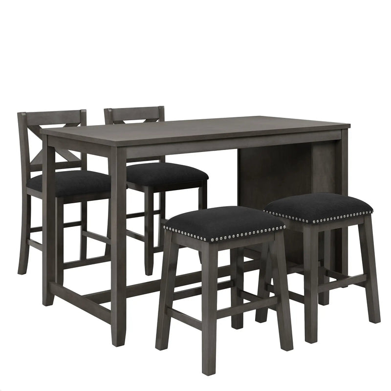 5 Pieces Counter Height Rustic Farmhouse Dining Room Wooden Bar Table Set With 2 Stools And 2 Chairs by HouseOfZazla