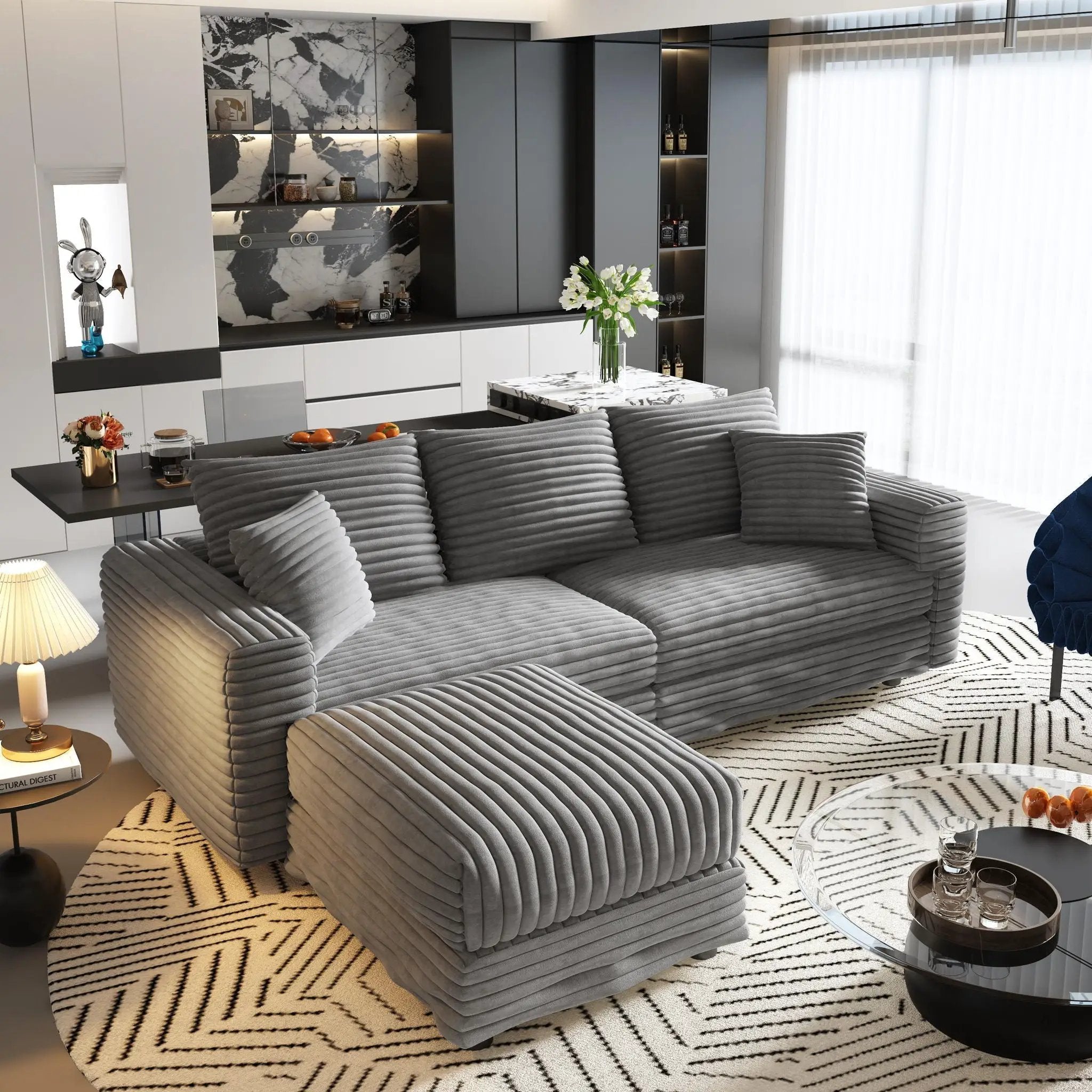 Convertible Deep Seat Sofa With Soft Pillows And Ottomans by HouseOfZazla
