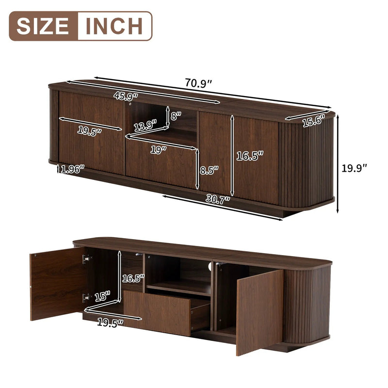 70" TV Stand With Ample Storage, Curved Corners - Dark Brown by Unique Piece Furniture