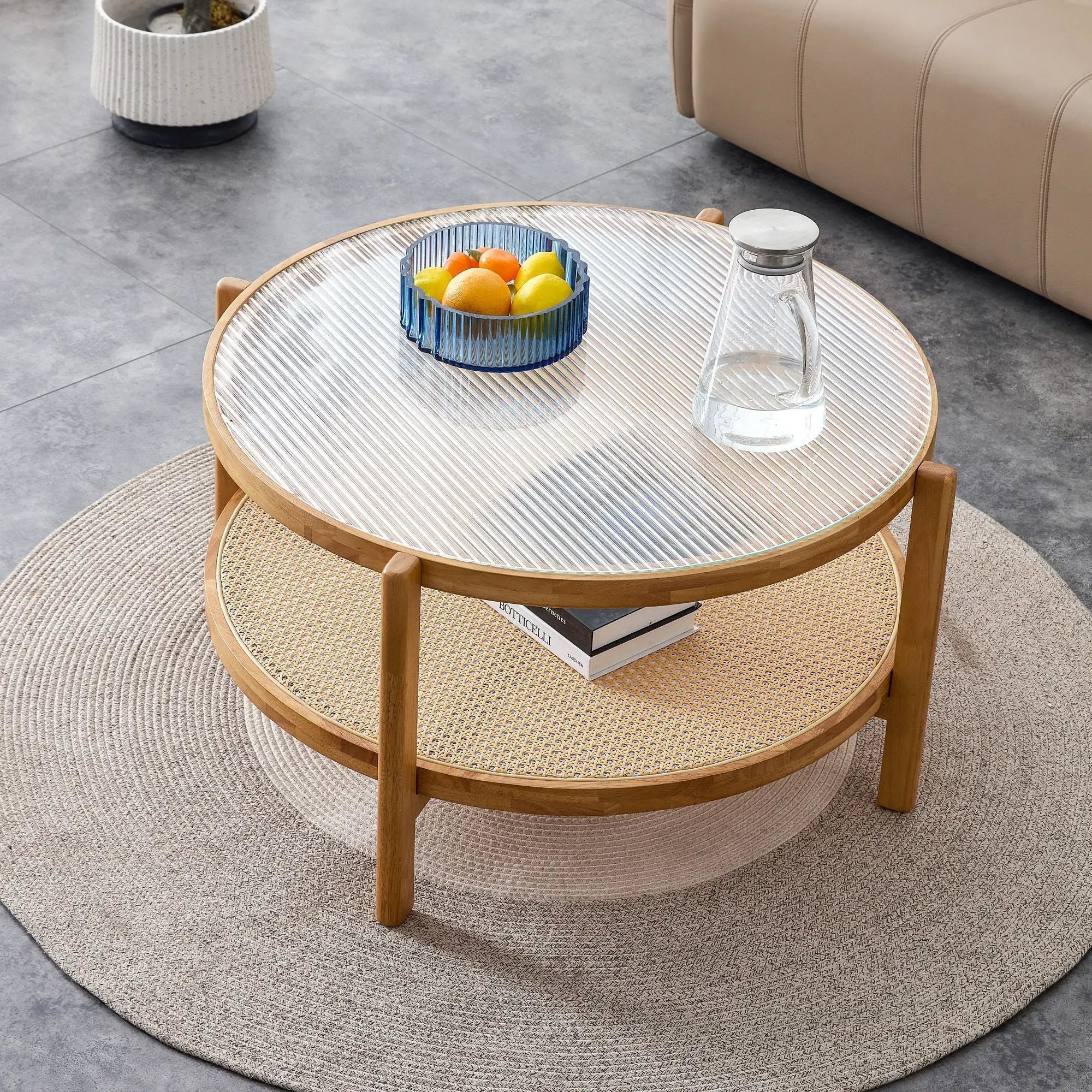 Modern Style Circular Double Layer Tea Table With Rattan Weave by HouseOfZazla