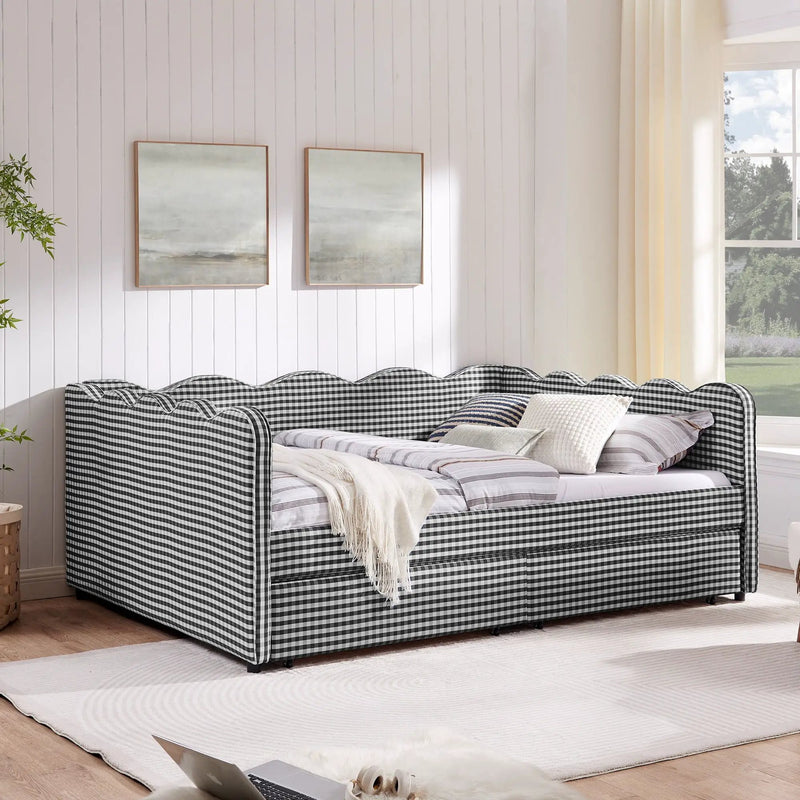 Gingham Daybed With USB Charging Port, Wave-Shaped Design by Unique Piece Furniture