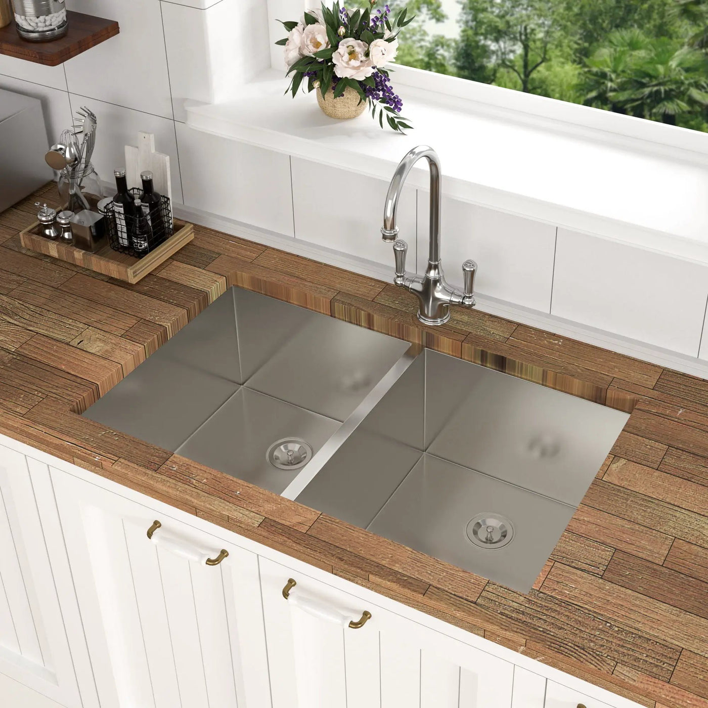 Modern Double Bowl Undermount Sink Design With 10" Deep Basins by HouseOfZazla