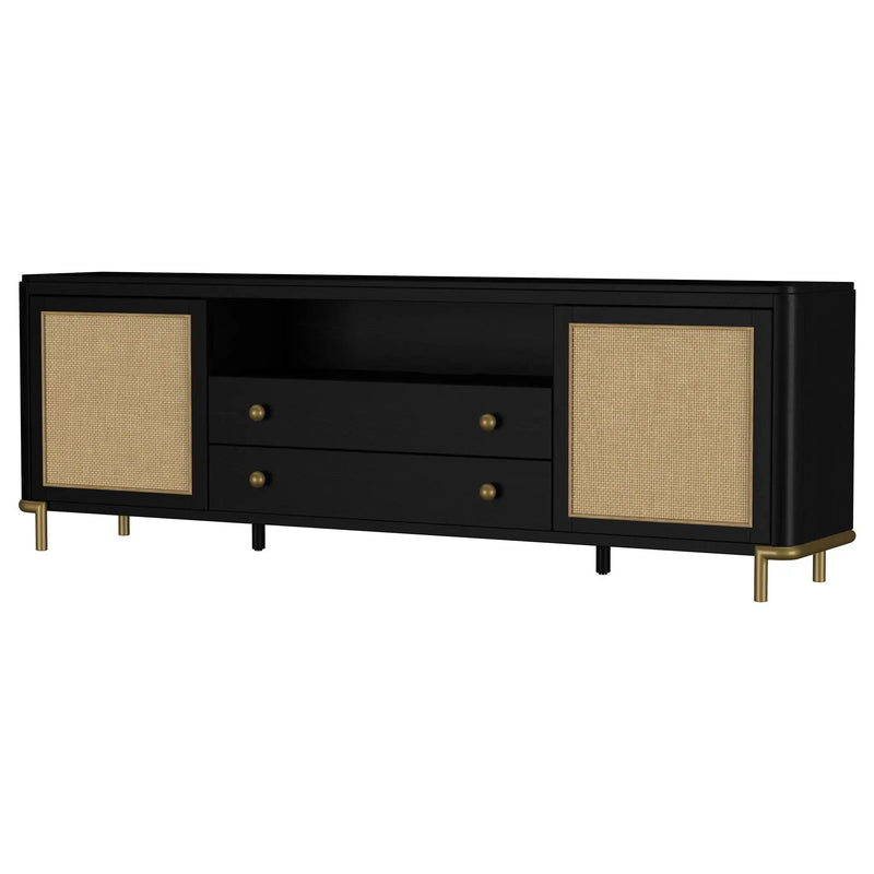 Arini Rattan Cane 2-door TV Stand Media Console Black by Unique Piece Furniture