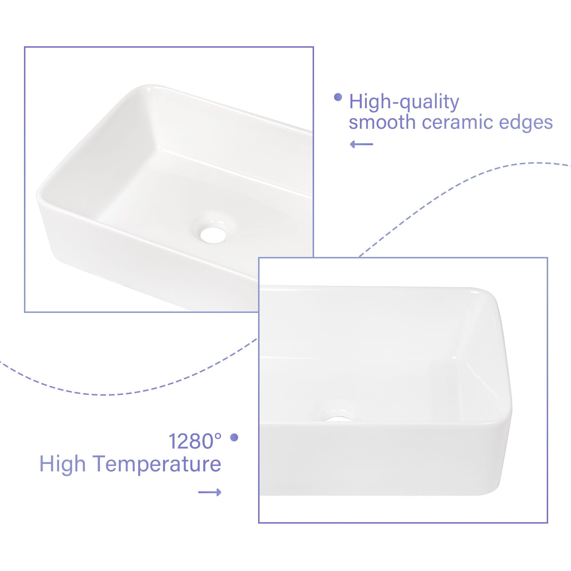 Modern European Design Ceramic Rectangular Vessel Bathroom Sink by HouseOfZazla