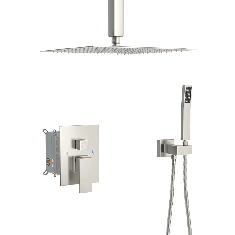Dual Shower Head System With 12" Square Rain Shower And Rough In Valve by HouseOfZazla
