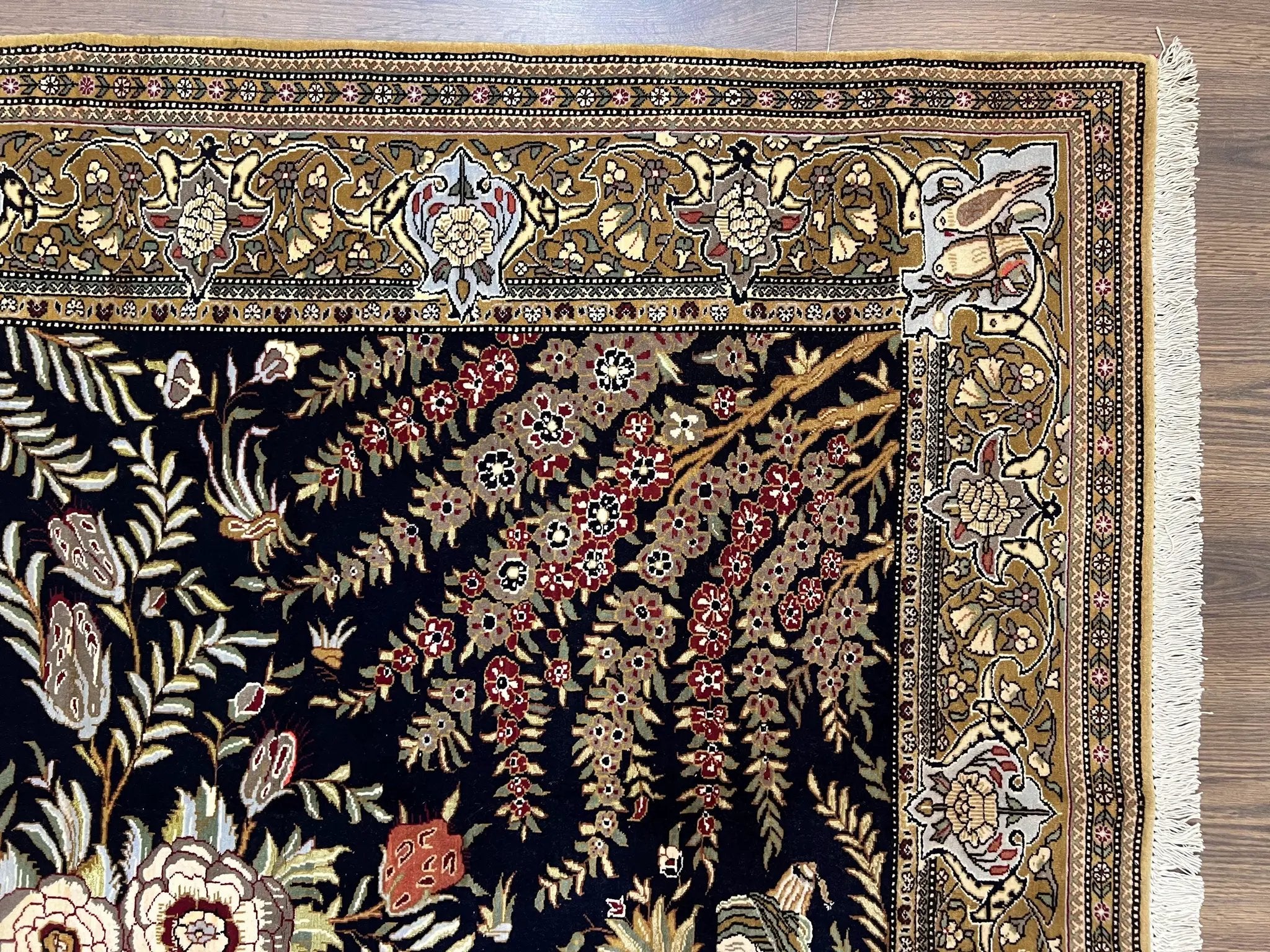 Persian Qum Pictorial Rug 4.8 x 6.5 - Layla & Majnun, Birds by Jewel Rugs