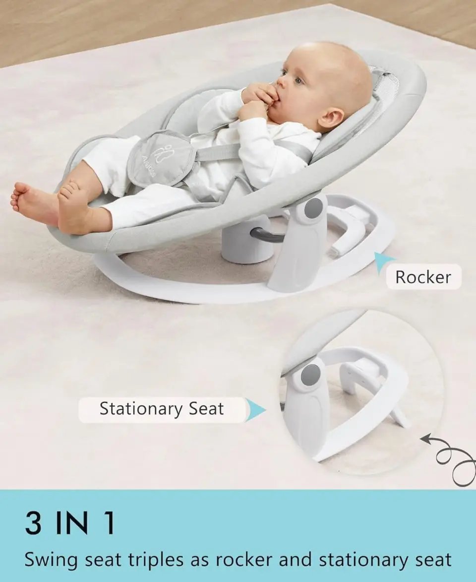 Used Angelbliss 3 in 1 Baby Swing with Motion Detection, Portable Baby Swings for Infants with Removable Rocker & Stationary Seat, Bluetooth Enabled w by Selzalot