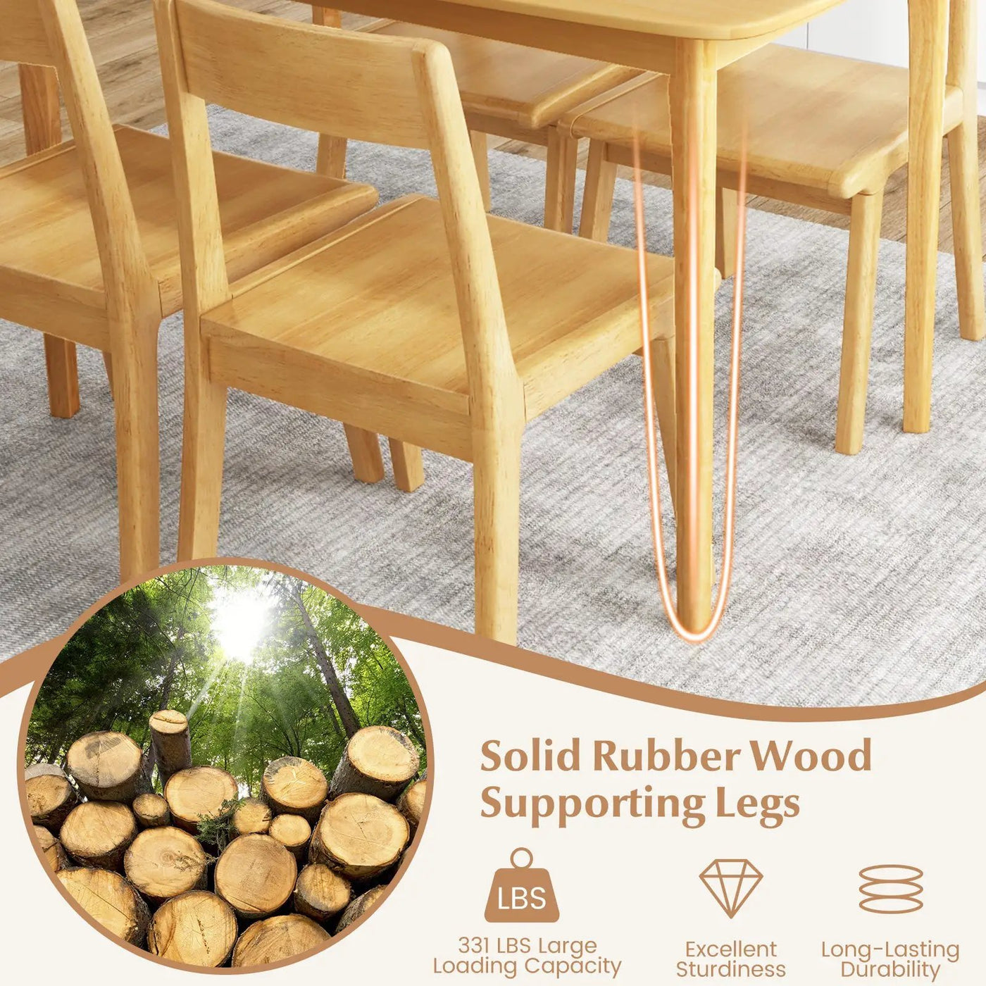 48 Inch Solid Wood Dining Table with Rubber Wood Supporting Legs for Kitchen Dining Room by DirectDeals