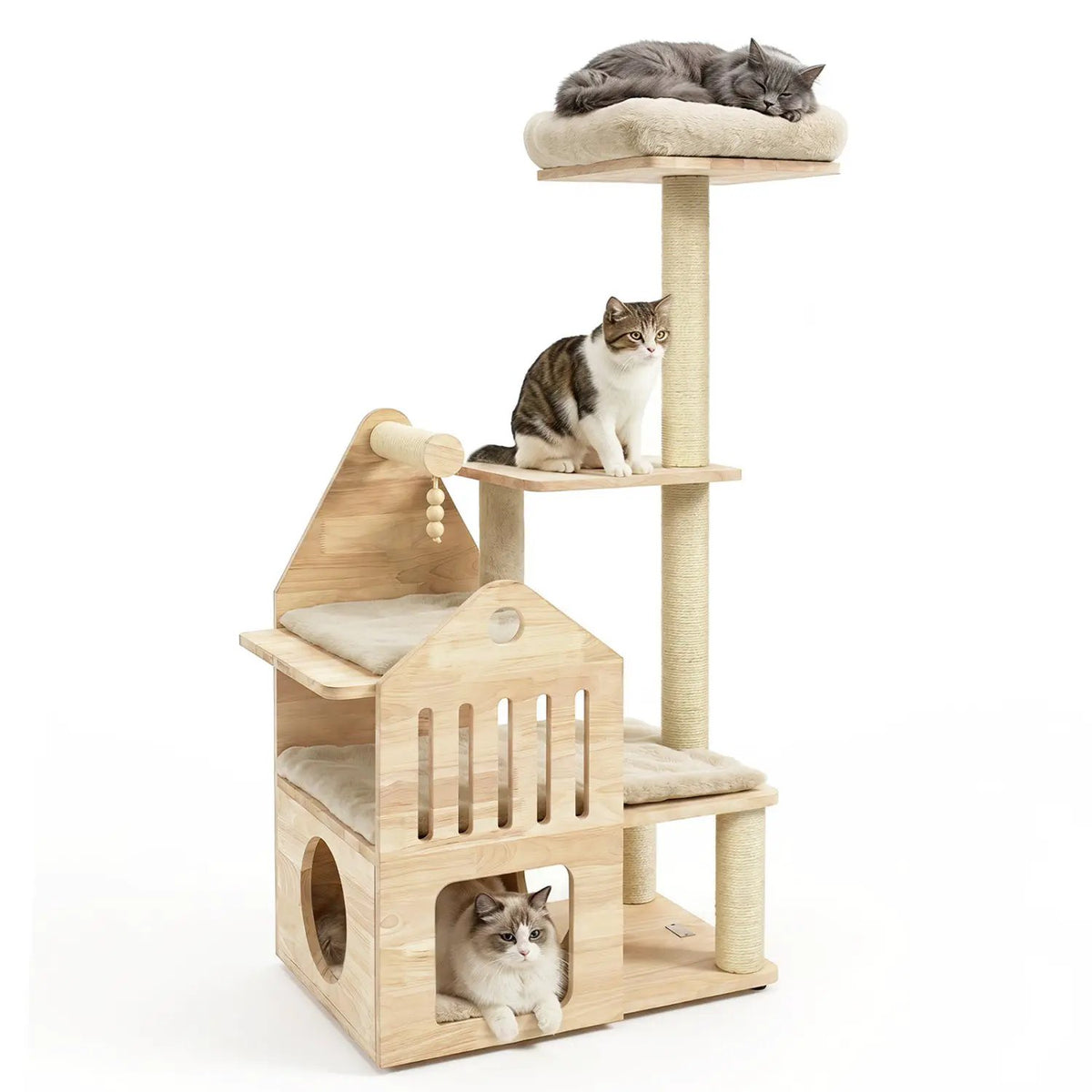 Multi-Level Solid Wood Cat Tree 48.5" with Condo & Scratchers by DirectDeals