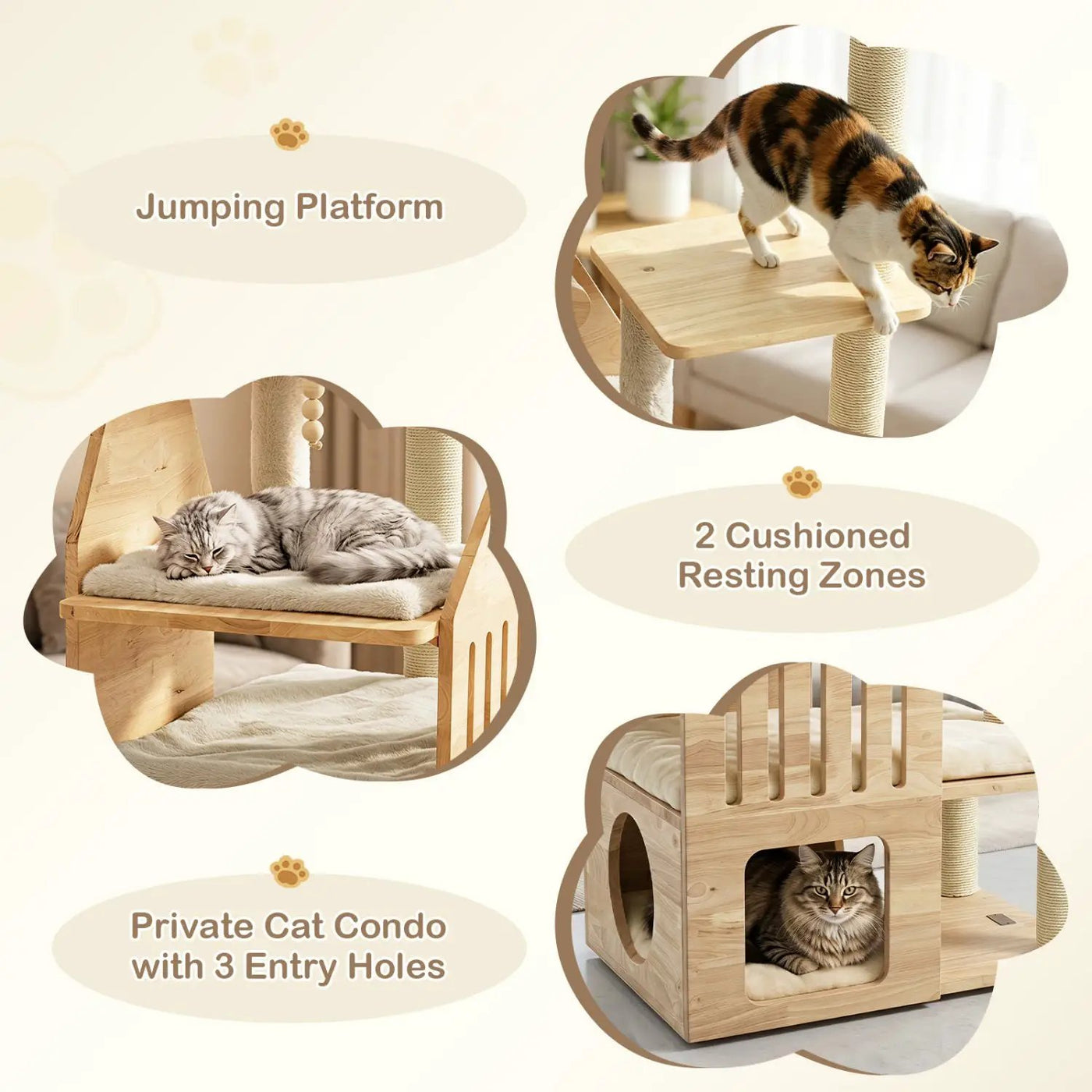 Multi-Level Solid Wood Cat Tree 48.5" with Condo & Scratchers by DirectDeals