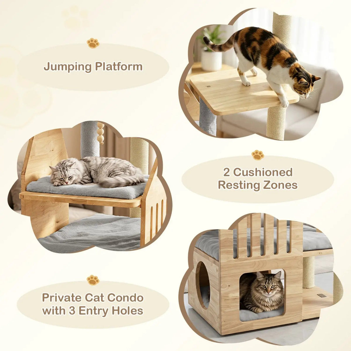 Multi-Level Solid Wood Cat Tree 48.5" with Condo & Scratchers by DirectDeals