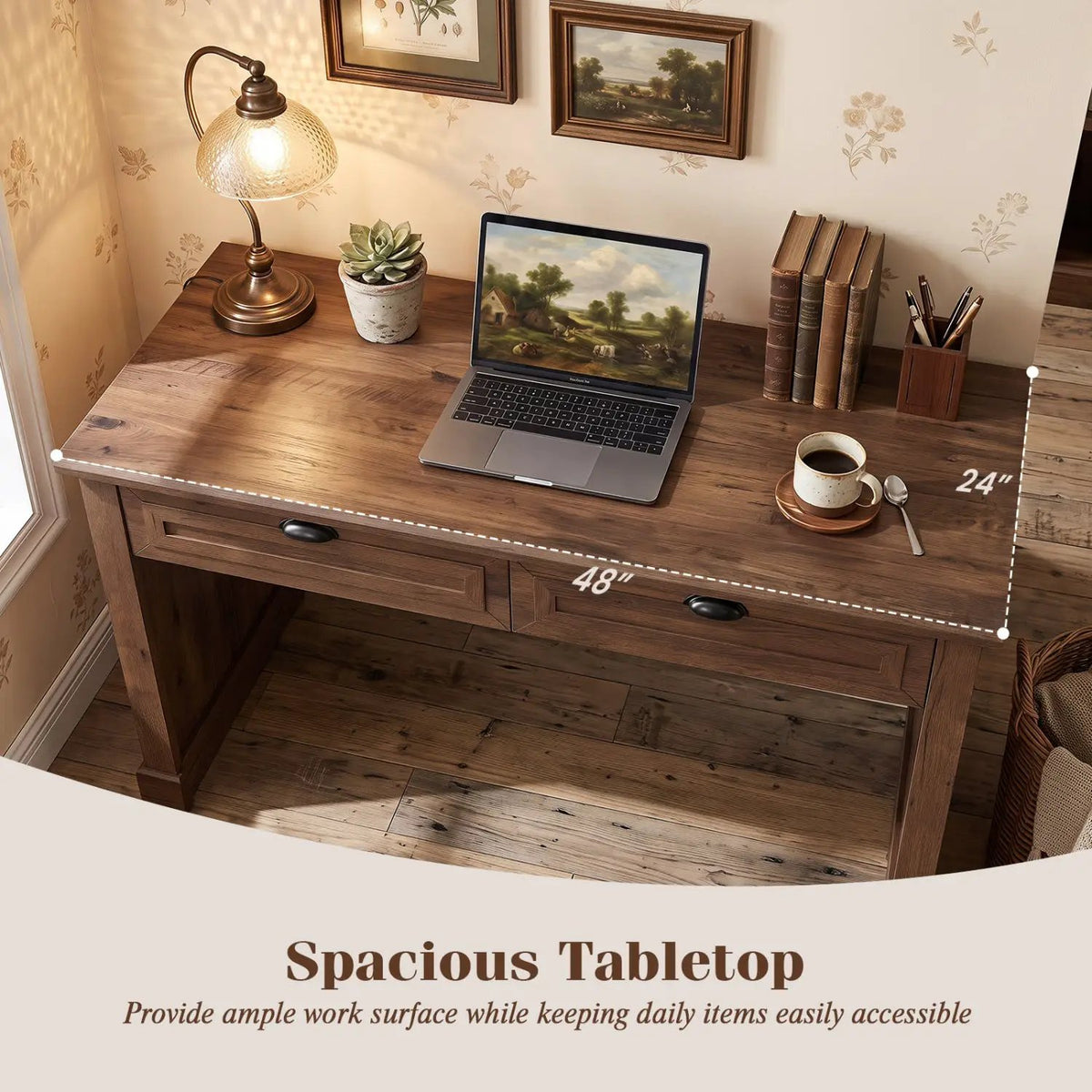 48" Farmhouse Executive Desk with 2 Drawers by DirectDeals