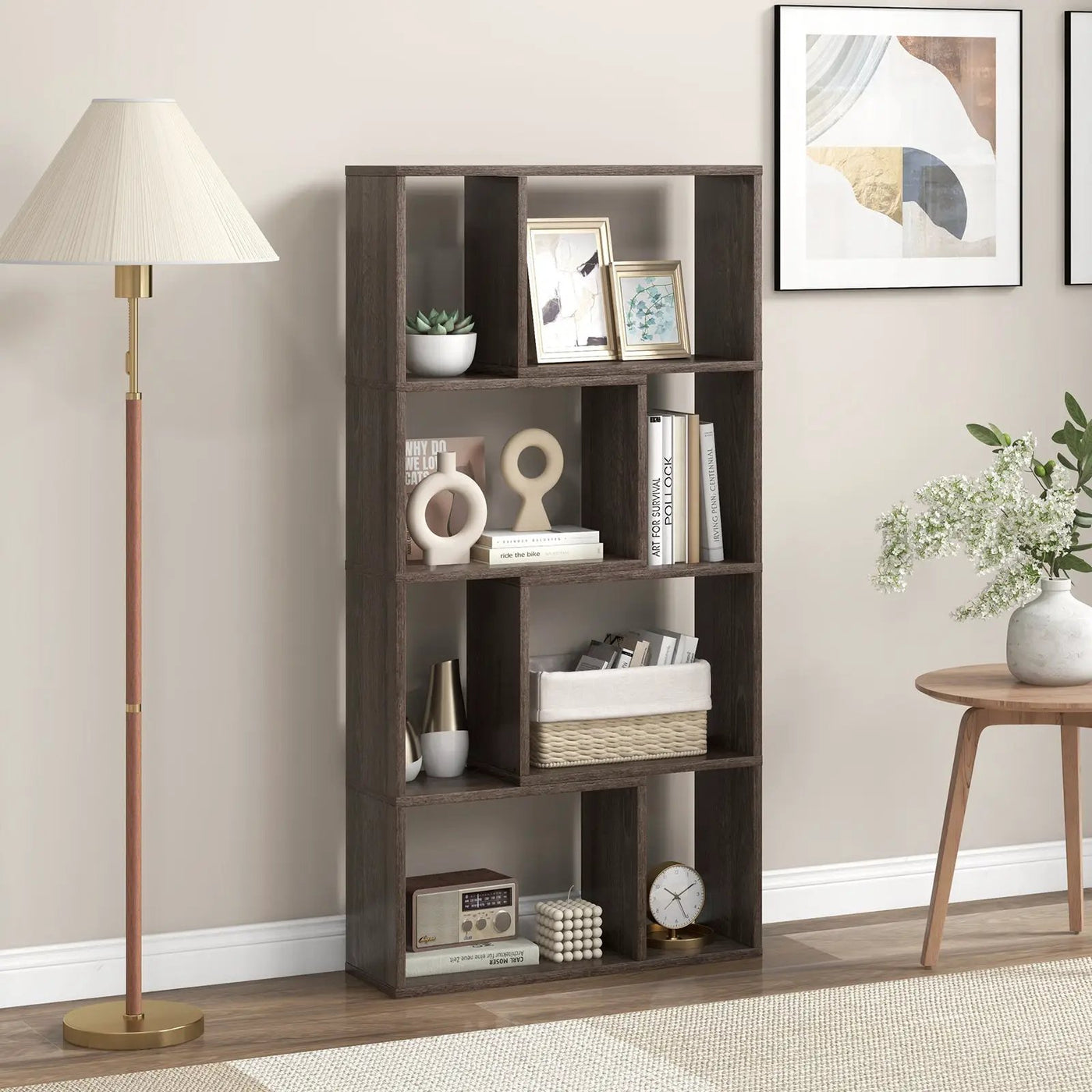 48 Inch 4-Tier Geometric Bookshelf with 8 Cubes for Living Room Bedroom by DirectDeals