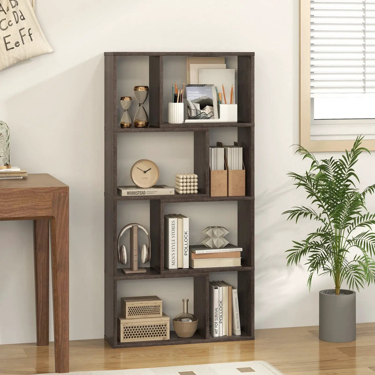 48 Inch 4-Tier Geometric Bookshelf with 8 Cubes for Living Room Bedroom by DirectDeals