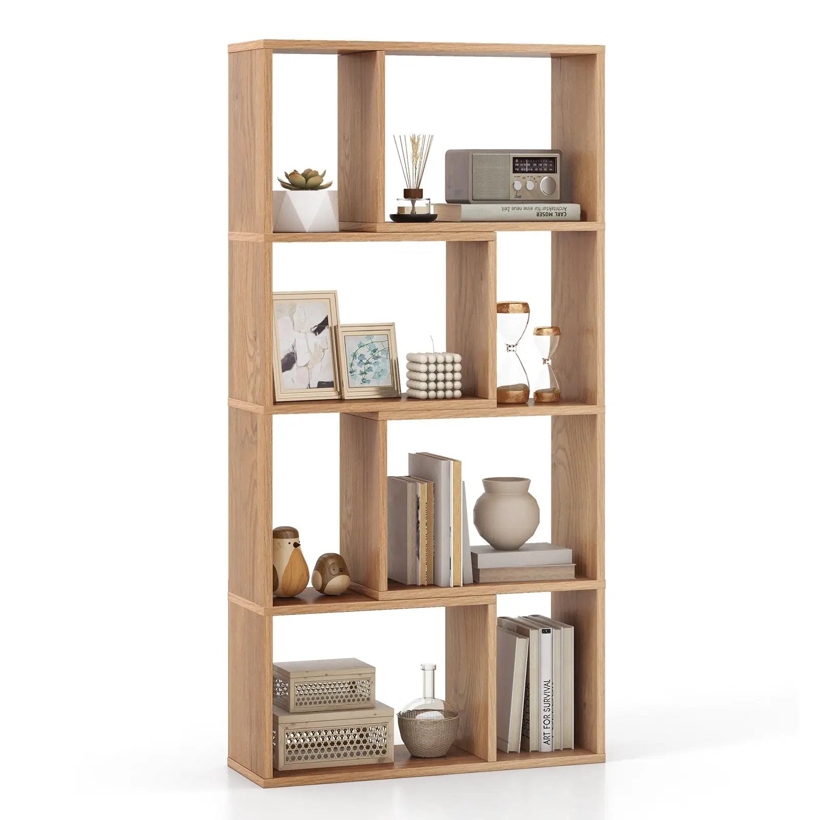 48 Inch 4-Tier Geometric Bookshelf with 8 Cubes for Living Room Bedroom by DirectDeals