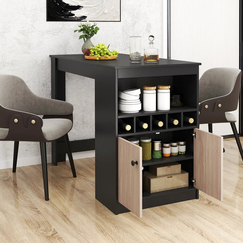 48 Inch Bar Table with Storage Cabinet and Wine Rack-Black by DirectDeals