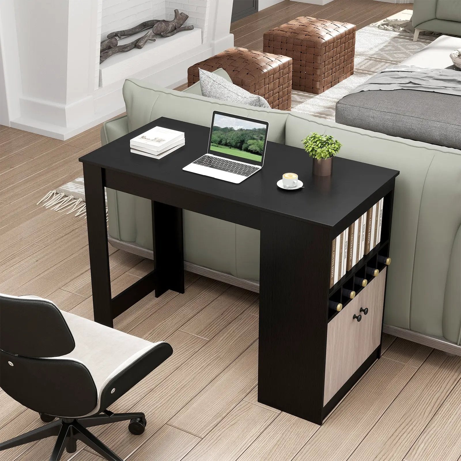 48 Inch Bar Table with Storage Cabinet and Wine Rack-Black by DirectDeals