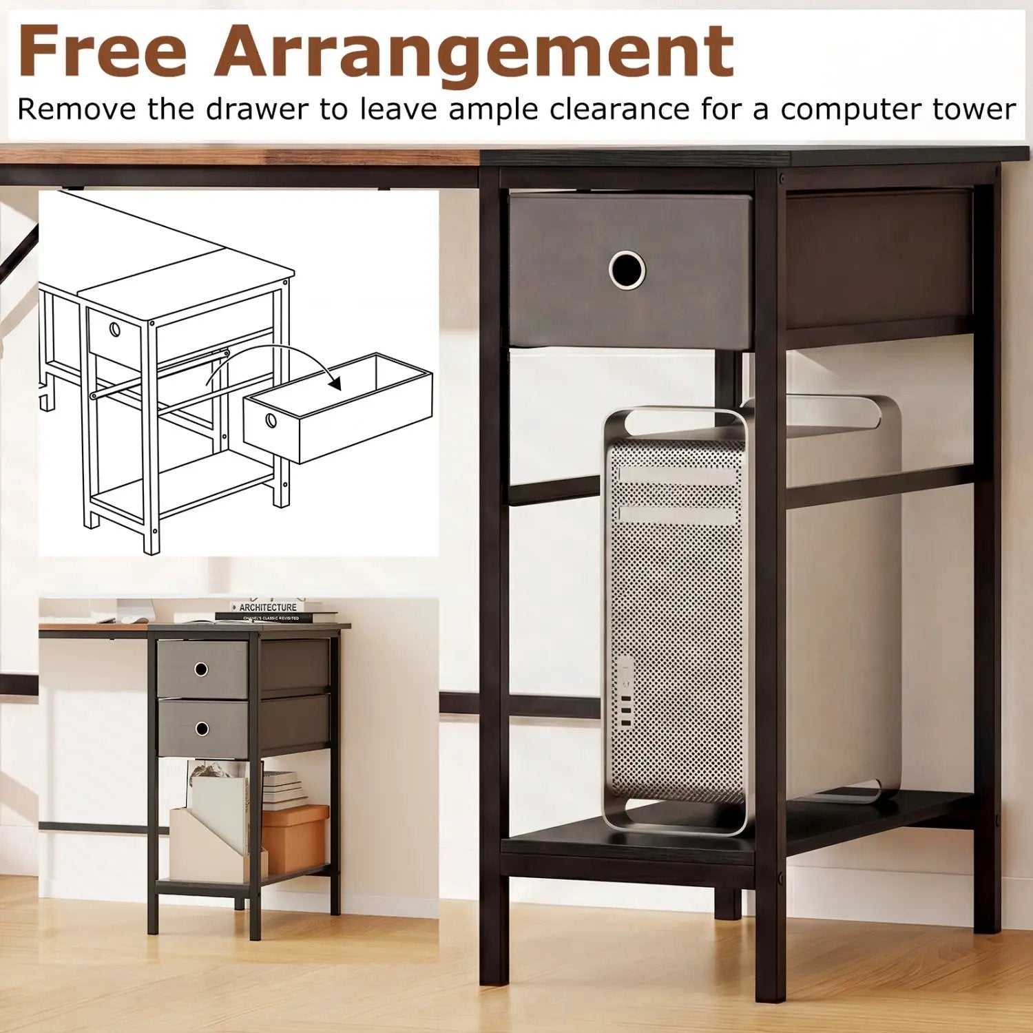 48 Inch Computer Desk with 2 Fabric Drawers Industrial Home Office Desk-Rustic Brown by DirectDeals