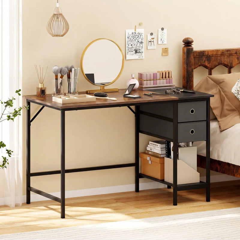 48 Inch Computer Desk with 2 Fabric Drawers Industrial Home Office Desk-Rustic Brown by DirectDeals