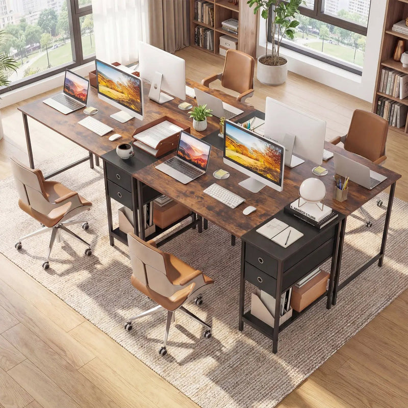 48 Inch Computer Desk with 2 Fabric Drawers Industrial Home Office Desk-Rustic Brown by DirectDeals