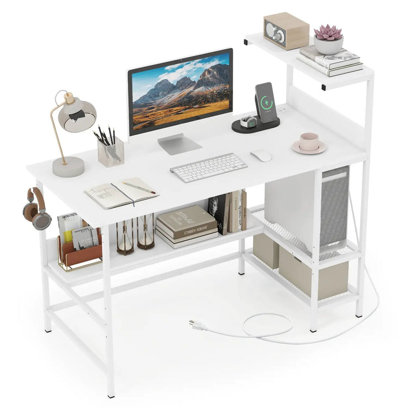 48 Inch Computer Desk with Power Outlets and Storage Shelves by DirectDeals