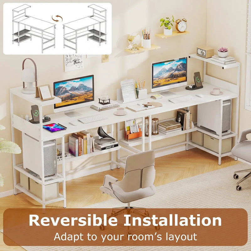 48 Inch Computer Desk with Power Outlets and Storage Shelves by DirectDeals