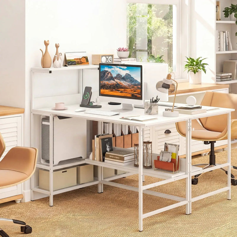 48 Inch Computer Desk with Power Outlets and Storage Shelves by DirectDeals