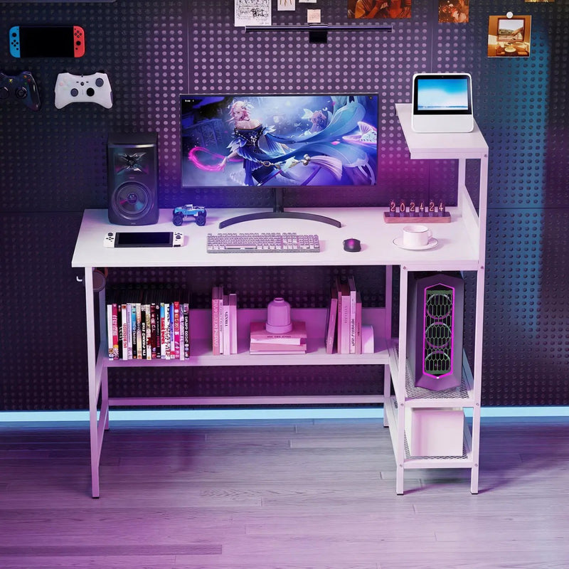 48 Inch Computer Desk with Power Outlets and Storage Shelves by DirectDeals
