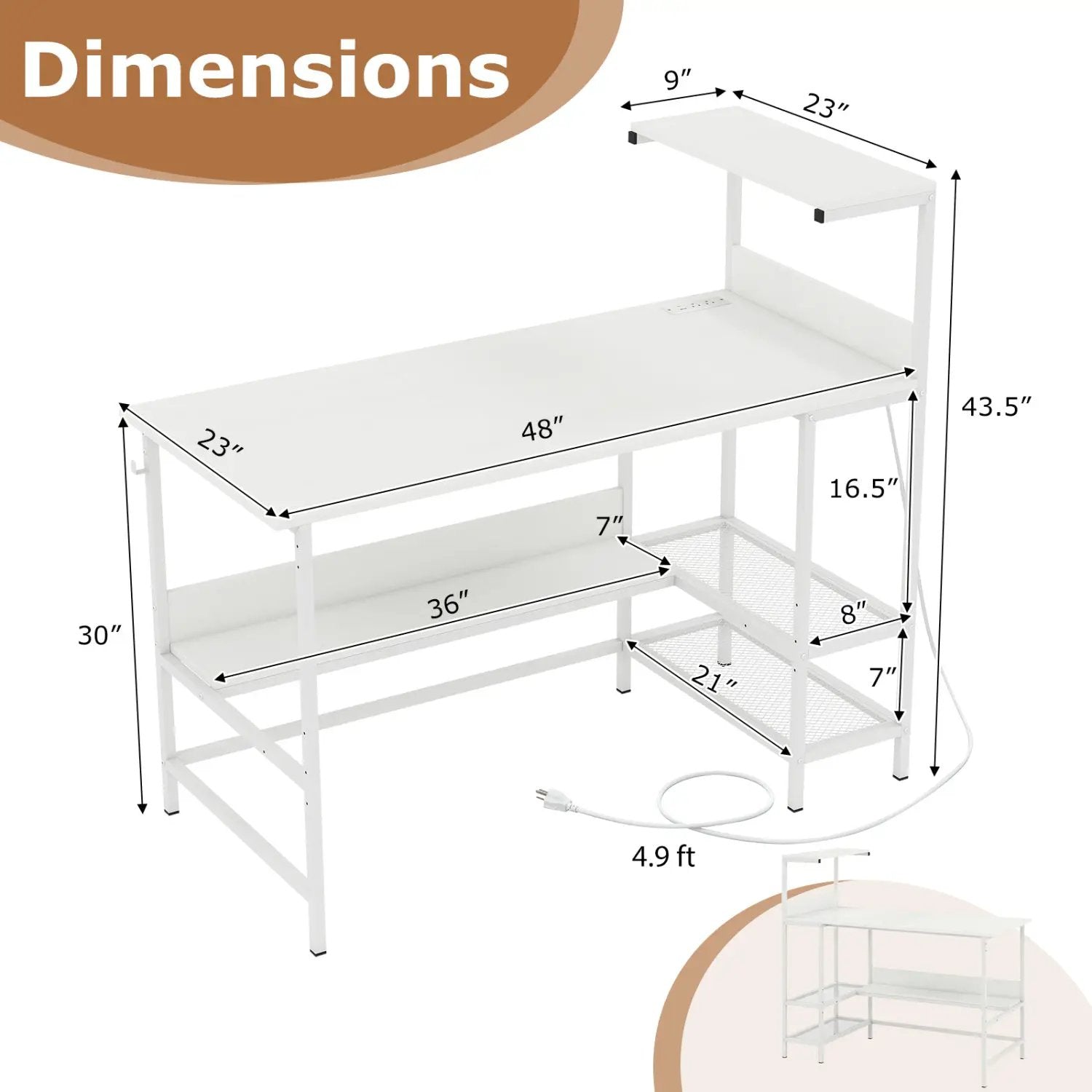 48 Inch Computer Desk with Power Outlets and Storage Shelves by DirectDeals