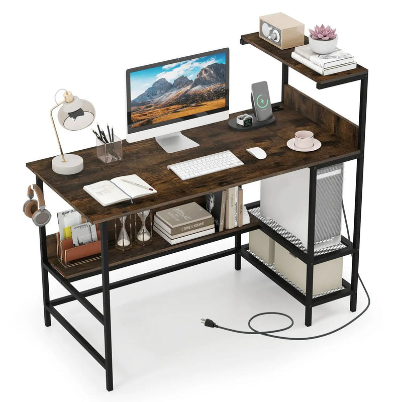 48 Inch Computer Desk with Power Outlets and Storage Shelves by DirectDeals