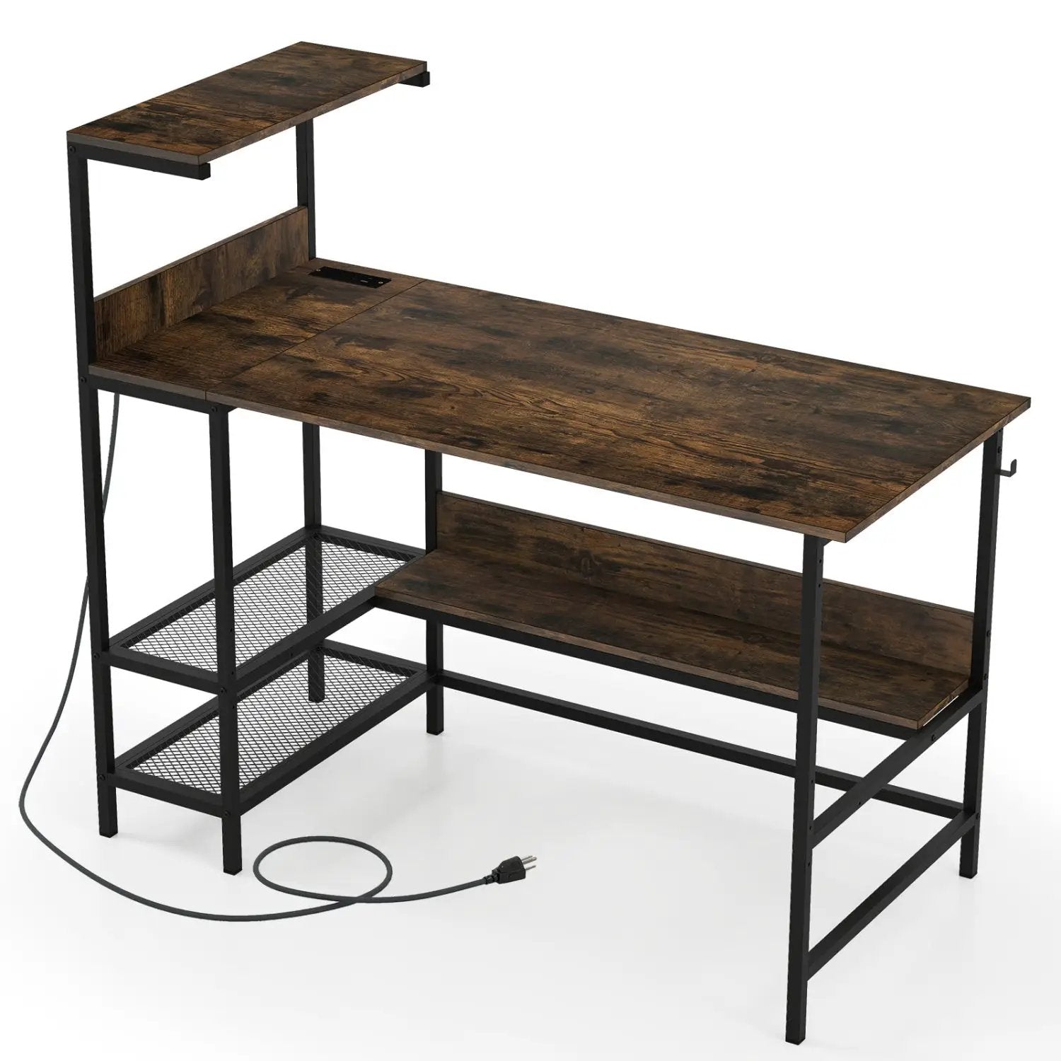 48 Inch Computer Desk with Power Outlets and Storage Shelves by DirectDeals