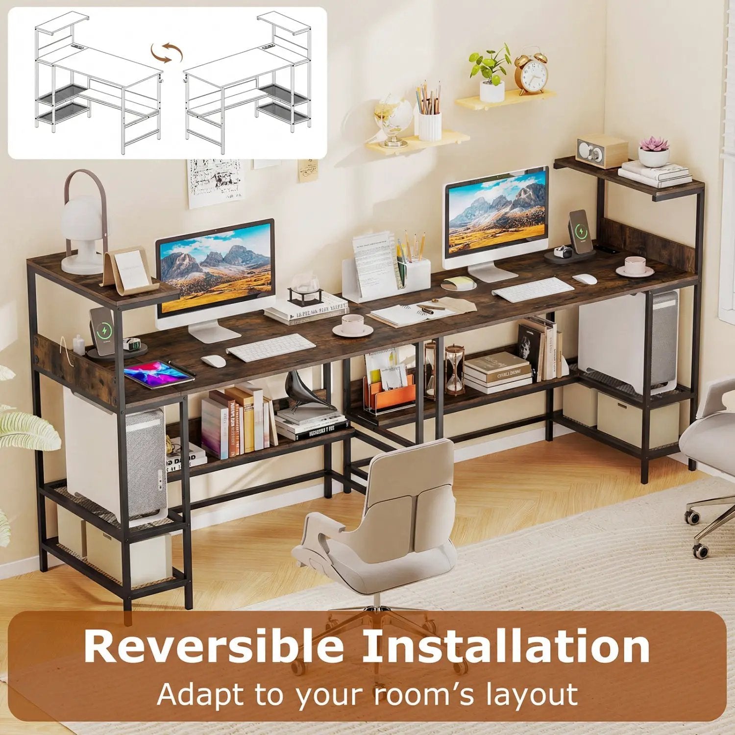 48 Inch Computer Desk with Power Outlets and Storage Shelves by DirectDeals