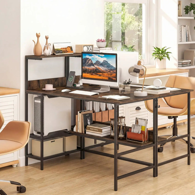 48 Inch Computer Desk with Power Outlets and Storage Shelves by DirectDeals