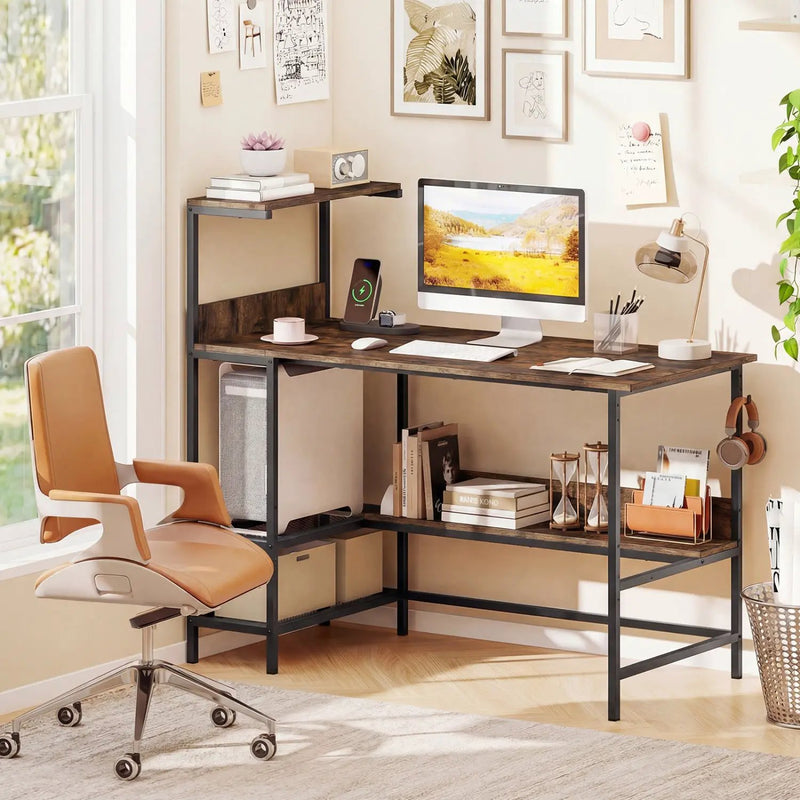 48 Inch Computer Desk with Power Outlets and Storage Shelves by DirectDeals